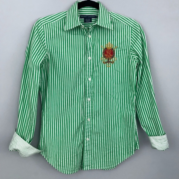 ralph lauren green and white striped shirt
